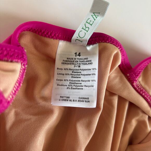 J.Crew Radiant Fuchsia Ruched V-Neck One Piece Swimsuit Women’s Size 14 NWT - Picture 9 of 10